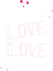 Flat design is showing uppercase LOVE outlined in pink with pink dots on transparent canvas