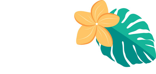 Tropical flat design is featuring white philodendron leaf, teal leaf  and  orange plumeria, transpar © vectorfusionart