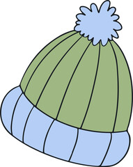 Naklejka premium Winter beanie is showing flat design with ribbed knit, folded cuff, pom-pom, transparent background