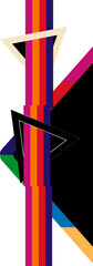 Vector graphic is showing central stripes, triangles and angled bars on transparent background