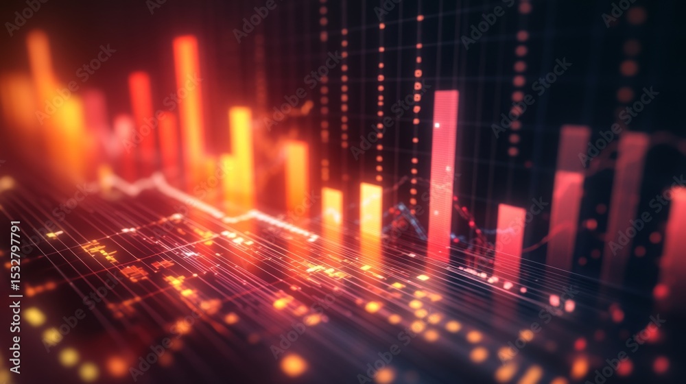 Aufkleber A D rendering of a financial graph with bars representing growth, illuminated against a dark backdrop, showcasing data analysis and financial success.
