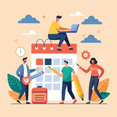 Teamwork, Planning, and Project Management Collaborative Calendar Illustration