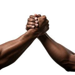 Intertwined Arms and Hands: A Close View of Two Individuals with Dark Skin in a Strong Grip, Suggesting Unity or a Test of Power on a Light Surface