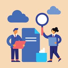 Teamwork Document Review Efficient Collaboration Vector Illustration