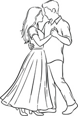  Continuous line art drawing of a couple gracefully dancing together, suitable for coloring.