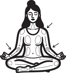  A vector illustration in a minimalist style, showcasing a person engaged in a body scan, a key component of mindfulness and somatic practices