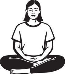 A vector illustration featuring a person in a seated meditation pose, rendered with bold black outlines