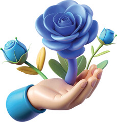 Stunning 3D blue rose flower illustration ideal for romantic visuals, floral themes, and nature projects.
