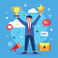 Celebrating Success Businessman Achieving Goals and Winning Awards