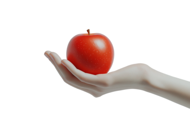 Close up of human hand grasping a ripe red apple representing healthy eating and freshness isolated on transparent background PNG