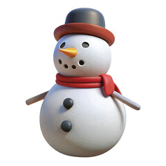 Happy snowman in charming 3D style perfect for winter themes, festive decorations, and seasonal visuals.