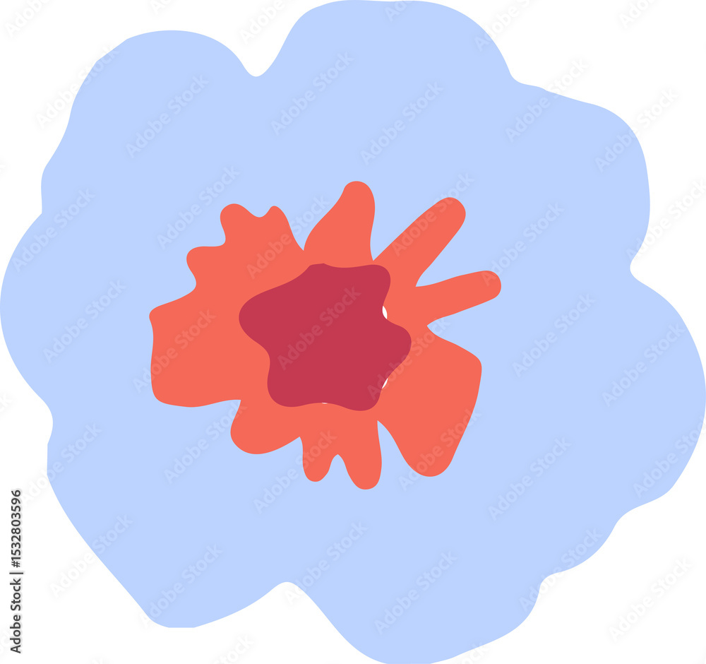 Poster flat design showing three overlapping blobs resembling stylized flower, transparent background