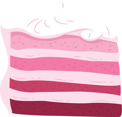 Flat slice of layered cake is appearing on transparent background, showing pink frosting layers © vectorfusionart