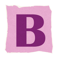 Bold uppercase letter B is floating on torn pink paper, flat design, transparent background © vectorfusionart