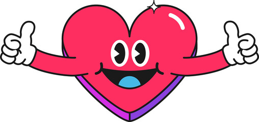 Cartoon heart is giving thumbs-up with white gloves in flat design, with transparent background