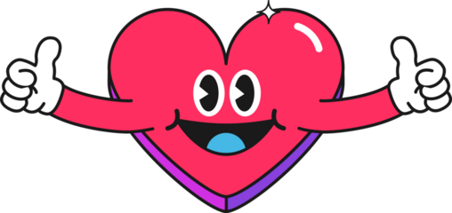 Cartoon heart is giving thumbs-up with white gloves in flat design, with transparent background
