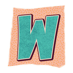 Stylized W is sitting in flat art on torn-edge peach square with dash print, transparent background