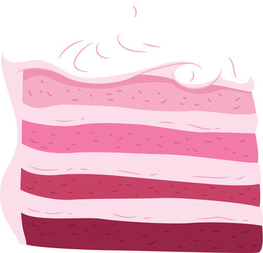 Naklejki Flat slice of layered cake is appearing on transparent background, showing pink frosting layers