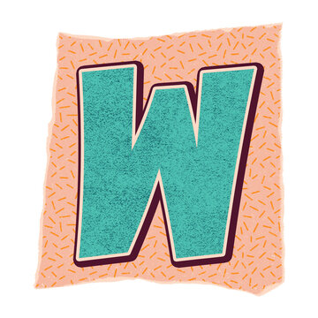 Fototapeta Stylized W is sitting in flat art on torn-edge peach square with dash print, transparent background