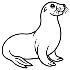 Minimalist Sea Lion Line Art on White Background