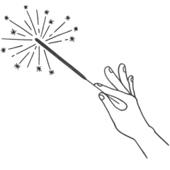 Fotobehang Line art hand is holding lit sparkler, emitting starburst sparks on transparent background © vectorfusionart