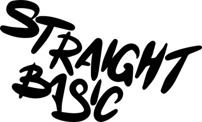 black brush-painted STRAIGHT BASIC lettering showing bold slanted strokes on transparent background
