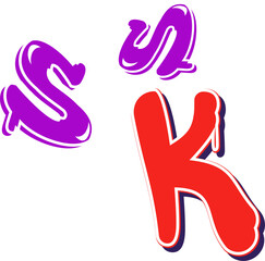 Obraz premium Graffiti letters are floating on transparent background, showing white-outlined red K and purple Ss