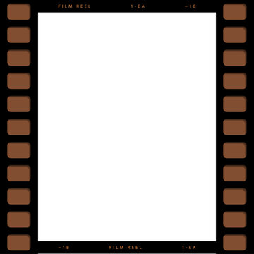 Fototapeta Flat film reel frame is showing gray rectangle on transparent backdrop with brown sprocket holes