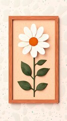 Decorative Flower Wall Art with Orange Center and Leaves Clean Antique Timeless
