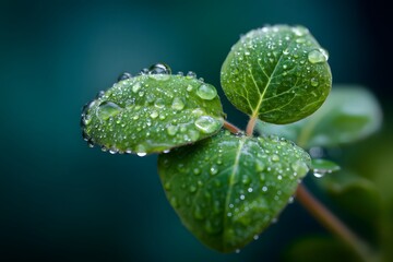 macro shot of green leaf with water droplets