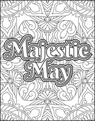 12 Month Name Coloring Page for Adults. Monthly Name Motivational Quote Coloring page.