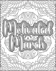 12 Month Name Coloring Page for Adults. Monthly Name Motivational Quote Coloring page.