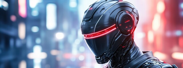 Futuristic Male Cyborg in Sleek Biomechanical Suit