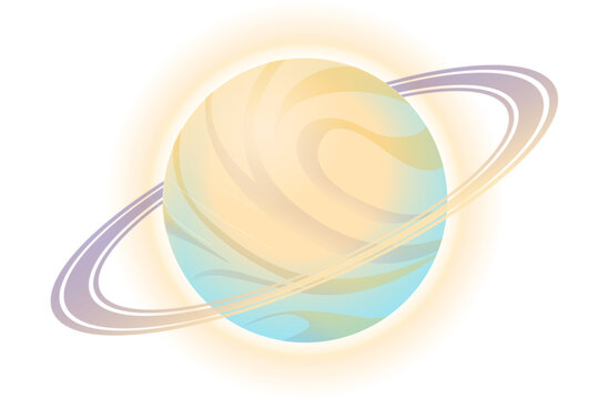 Naklejki Floating flat design ringed planet is showing pastel swirls on transparent background