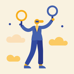 Abstract Businessperson Holding Circular Signs Vector Illustration