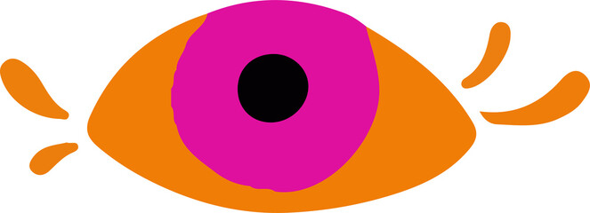 showing flat vector eye almond orange outline magenta iris black pupil on transparent background