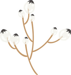 Showing flat branch carrying white buds on brown stems against transparent backdrop, copy space