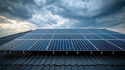Solar panel wind resistance perspective modern house roof dramatic sky aerodynamic design secure hardware weather resistant installation