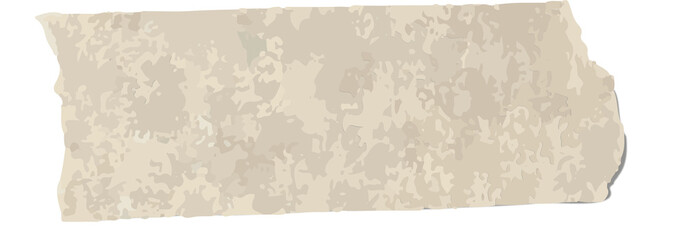 Torn beige paper strip is floating on transparent background, revealing textured weathered surface