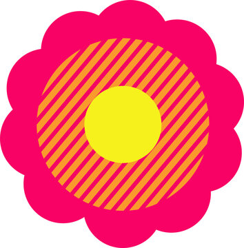 Naklejki Stylized sun is showing pink scalloped, orange stripe rings, yellow core on transparent backdrop
