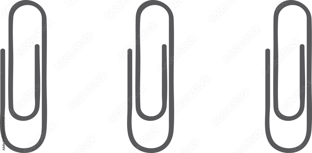 Poster three paperclip icons are floating in flat design with gray outline on transparent background