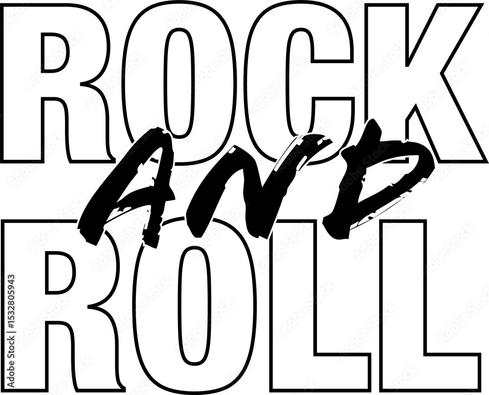 Poster rock and roll flat design is combining block letters with brush script on transparent background