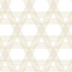 Abstract geometric pattern with triangle, lines and stripes on white background. A seamless vector background. Graphic modern pattern. White and gold pattern.