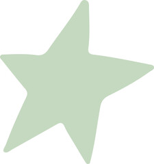 Abstract flat illustration is featuring hand-drawn pale green star shape on transparent background