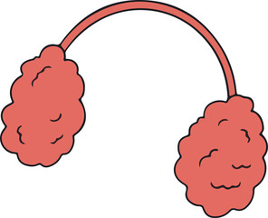 Pink fuzzy earmuffs are floating on transparent canvas with fluffy ear pads and curved headband