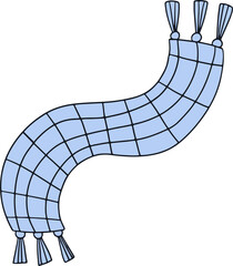 Light blue checked scarf is flowing S-curve on transparent background, grid  and  tassels, copy spac