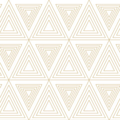 Abstract geometric pattern with triangle, lines and stripes on white background. A seamless vector background. Graphic modern pattern. White and gold pattern.