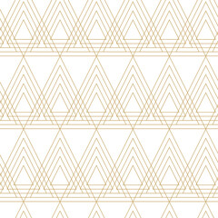 Abstract geometric pattern with triangle, lines and stripes on white background. A seamless vector background. Graphic modern pattern. White and gold pattern.
