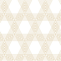 Abstract geometric pattern with triangle, lines and stripes on white background. A seamless vector background. Graphic modern pattern. White and gold pattern.