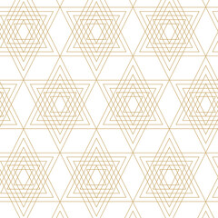 Abstract geometric pattern with triangle, lines and stripes on white background. A seamless vector background. Graphic modern pattern. White and gold pattern.